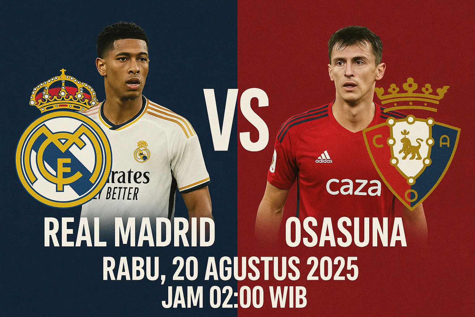 Real Madrid VS Osasuna Rabu 20 Agustus 2025 Jam 02:00 WIB