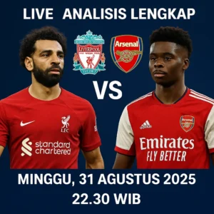 Prediksi Liverpool vs Arsenal 31 Agustus 2025 di Anfield. Simak line-up, head to head, pemain kunci, analisis laga, skor prediksi, hingga tips betting UpdateBola.