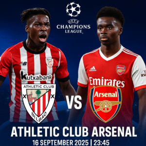 UpdateBola sajikan prediksi Liga Champions Athletic Club vs Arsenal 16 September 2025. Simak line-up, head to head, analisis, pemain kunci, skor, dan tips betting.