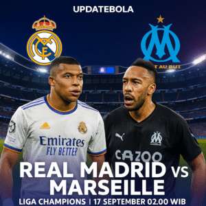 UpdateBola sajikan prediksi Liga Champions Real Madrid vs Marseille 17 September 2025. Simak line-up, head to head, analisis, skor, pemain kunci, dan tips betting.