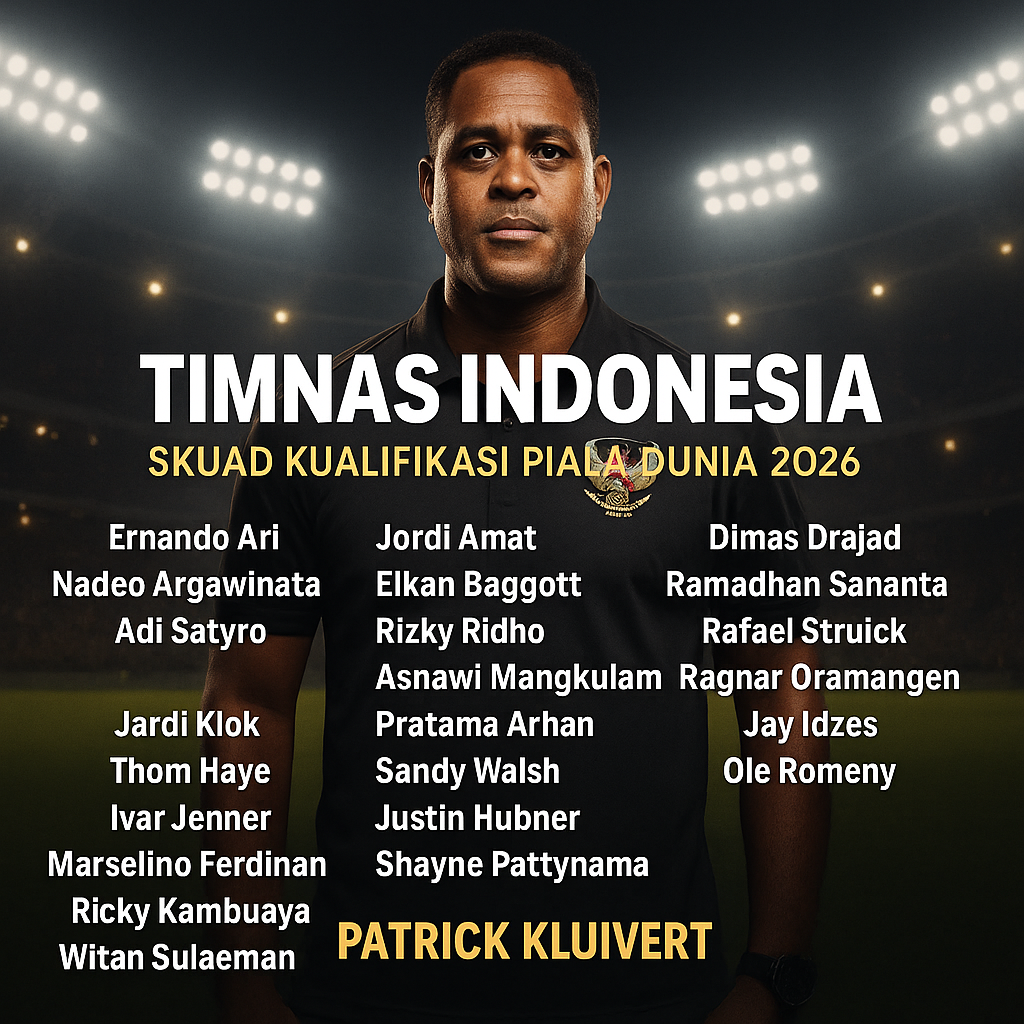 Timnas Indonesia resmi umumkan skuad 28 pemain untuk Kualifikasi Piala Dunia 2026. Ole Romeny comeback jadi sorotan, patrick kluivert kombinasikan pemain lokal & naturalisasi.
