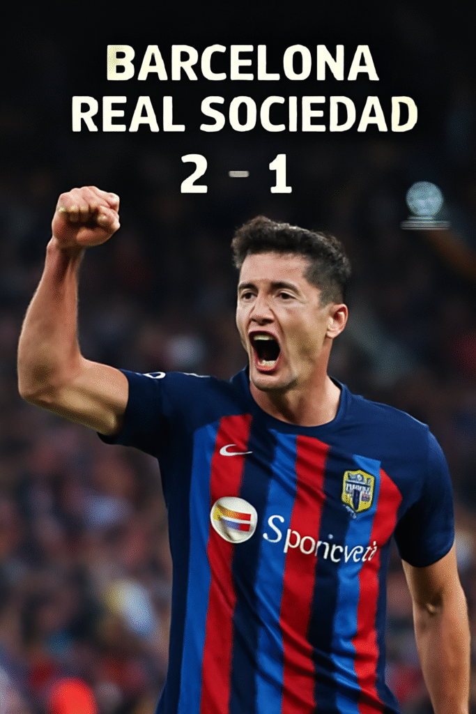 Barcelona mengalahkan Real Sociedad 2-1, memperkuat posisi mereka di La Liga. Gol-gol Lewandowski dan Fati memimpin Barcelona menuju kemenangan penting.