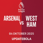 Prediksi Arsenal vs West Ham 04 Oktober 2025. Derby London panas di Emirates Stadium, analisis Updatebola parlay hari ini, line-up, duel kunci, dan prediksi skor.