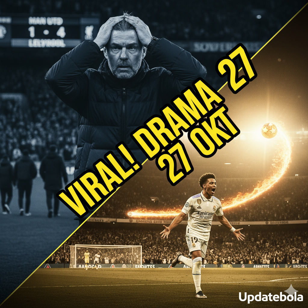 Updatebola merangkum berita bola viral 27 Oktober 2025. Drama MU vs Liverpool, gol ajaib Bellingham di Real Madrid, dan kontroversi VAR di PSG.