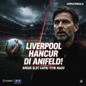 Analisis mendalam kekalahan 0-3 Liverpool dari Crystal Palace di Carabao Cup. Enam kekalahan dari tujuh laga, krisis taktis Arne Slot, dan masa depan The Reds di ujung tanduk.