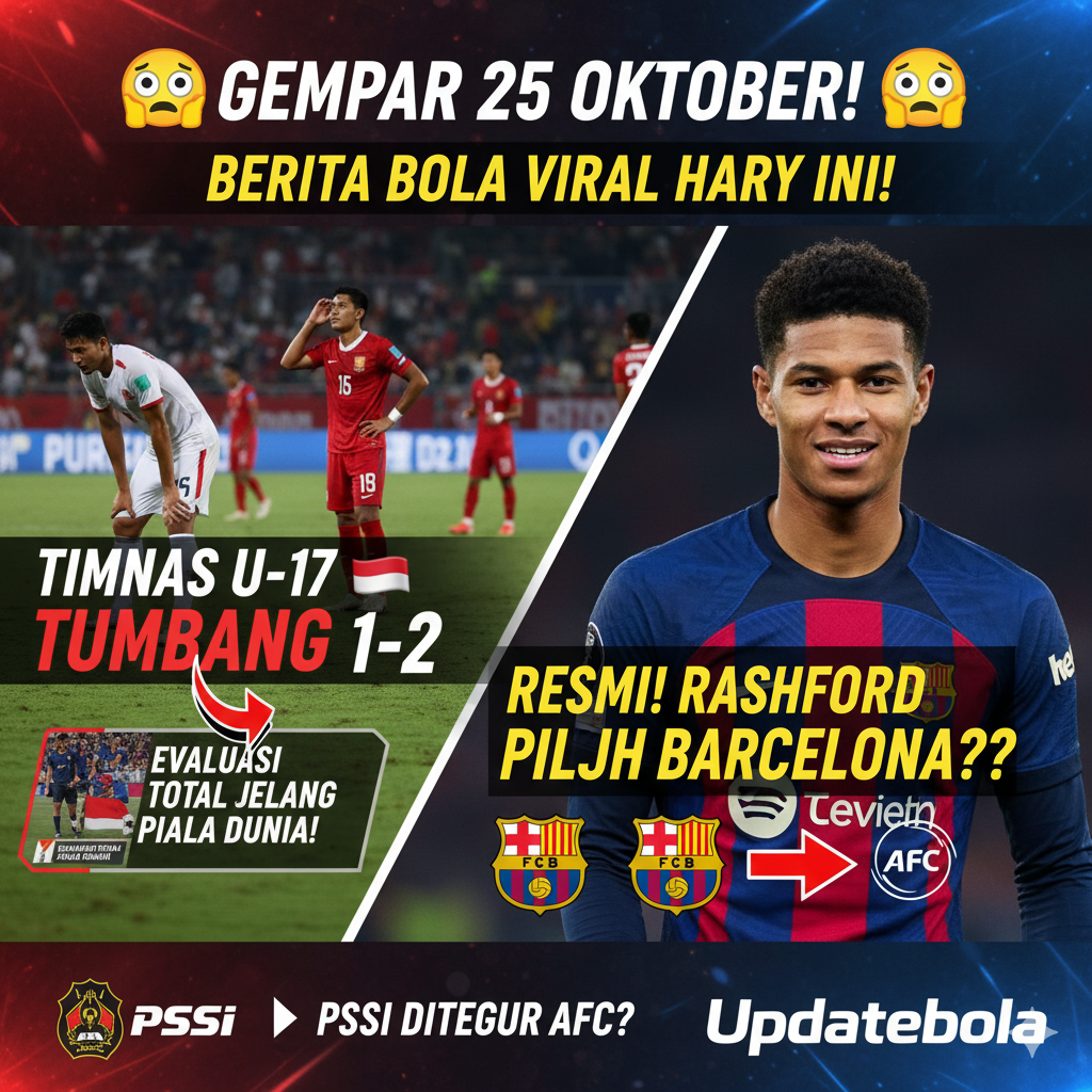 Berita bola viral 25 Oktober 2025: Timnas U-17 kalah 1-2 vs Paraguay jelang Piala Dunia U-17, PSSI ditegur AFC soal hoaks, dan kejutan Marcus Rashford ingin bertahan di Barcelona.
