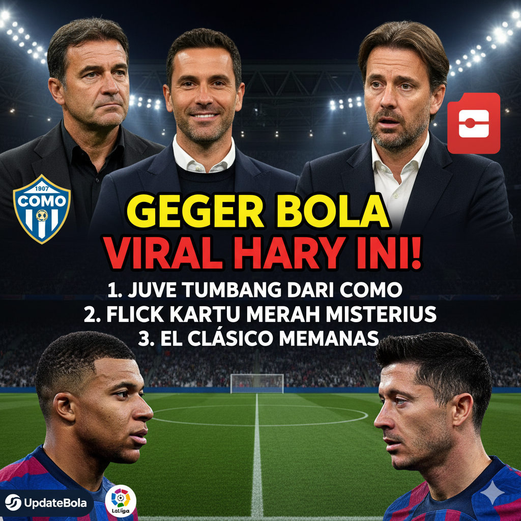 Updatebola: Cek 3 berita bola paling viral hari ini (20/10/2025). Juventus dipermalukan Como, Hansi Flick kena kartu merah kontroversial, & drama El Clásico memanas.